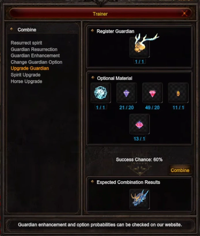 Upgrade Guardian Option - Trainer